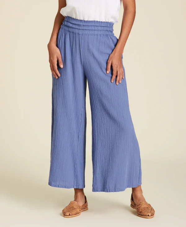 Pantalón culotte de algodón largo midi Emilia color azul morado Sea