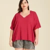 Blusa de manta corte recto con mangas ¾ Erin color rojo rosa Pitaya