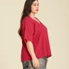 Blusa de manta corte recto con mangas ¾ Erin color rojo rosa Pitaya