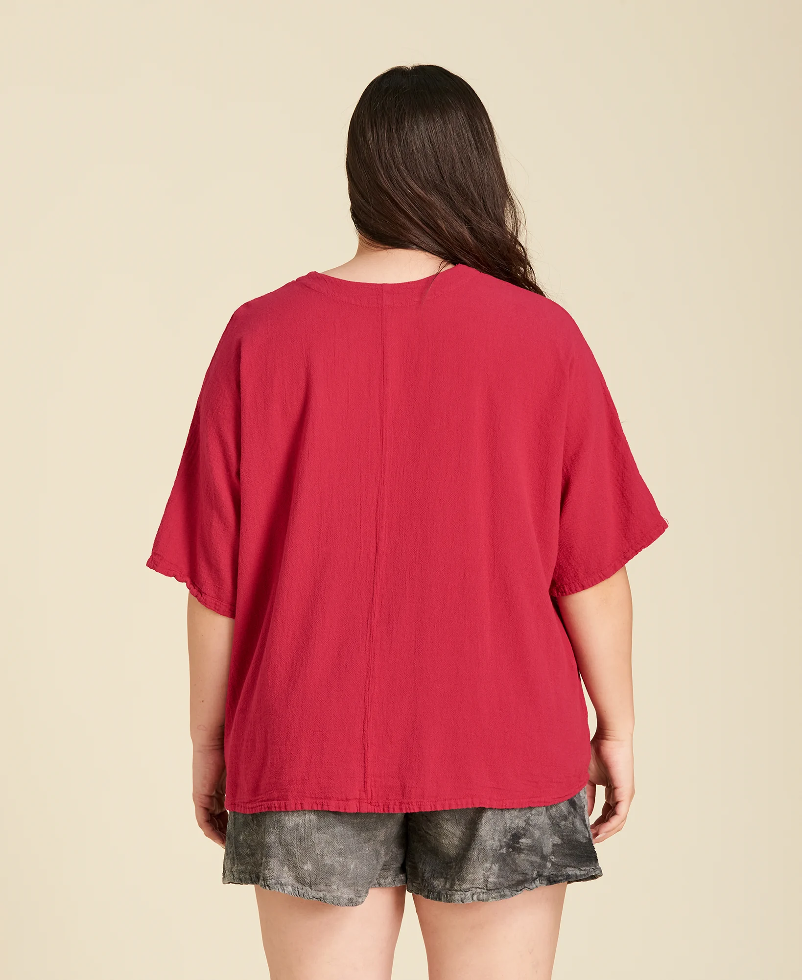 Blusa de manta corte recto con mangas ¾ Erin color rojo rosa Pitaya