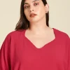 Blusa de manta corte recto con mangas ¾ Erin color rojo rosa Pitaya