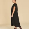 Vestido midi de algodón con manga corta Natalie color negro