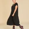 Vestido midi de algodón con manga corta Natalie color negro