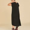Vestido midi de algodón con manga corta Natalie color negro