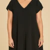 Vestido midi de algodón con manga corta Natalie color negro