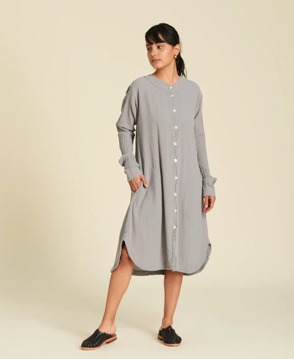 Vestido camisa larga de algodón Pier color gris claro
