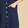 Vestido largo de algodón con botones Raphaele color azul marino