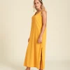 Vestido largo de algodón con tirantes Sangría color amarillo mostaza