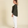 Blusa holgada de algodón de manga larga Abby color verde militar