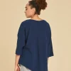 Blusa larga de algodón con mangas ¾ Aruba color azul marino