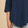 Blusa larga de algodón con mangas ¾ Aruba color azul marino