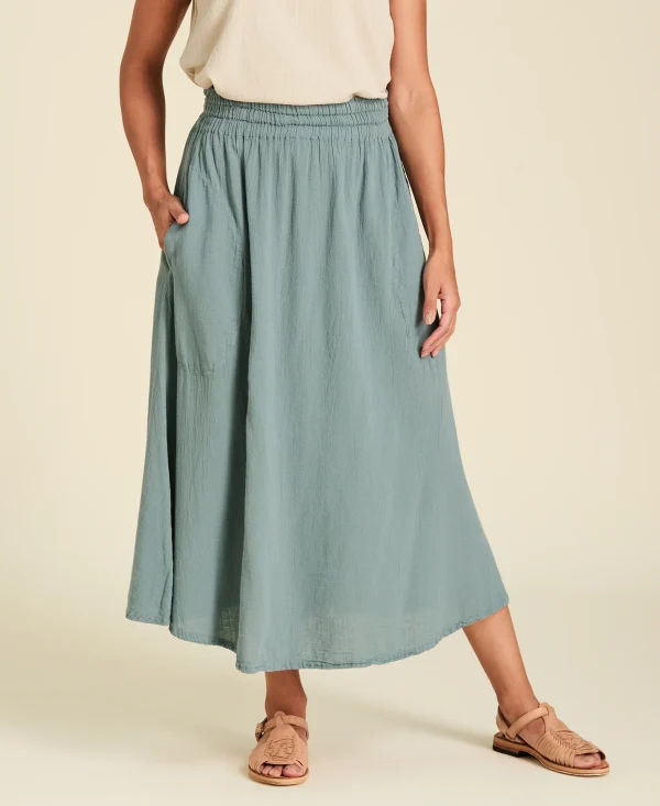 Falda recta de algodón con bolsillos Clara color verde gris