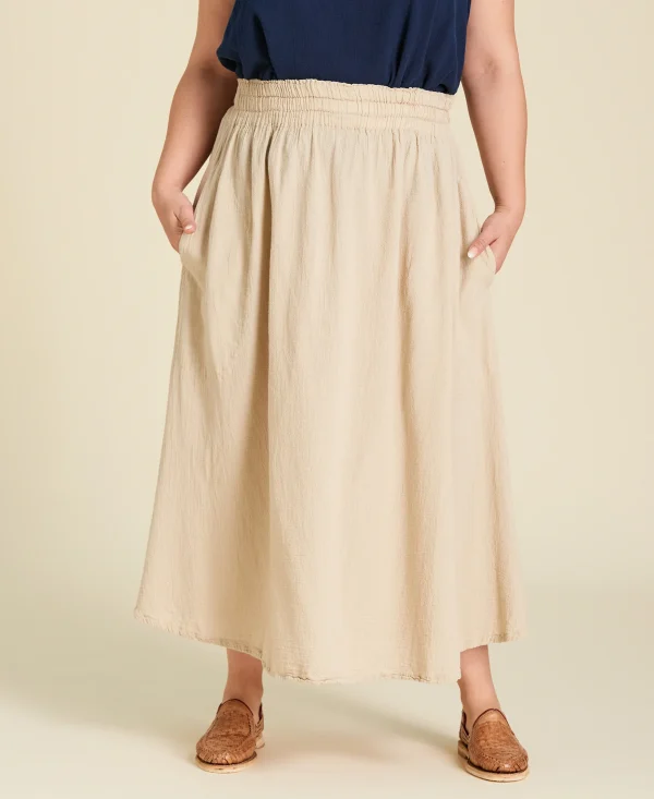 Falda recta de algodón con bolsillos Clara color beige claro