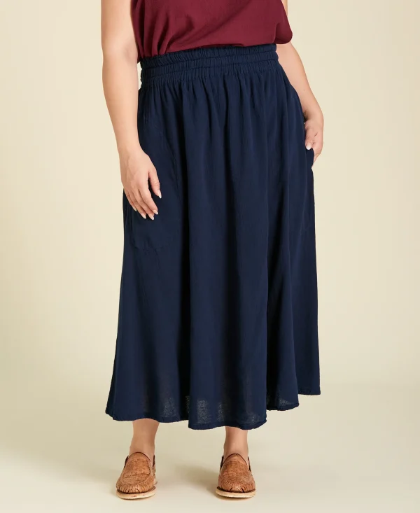 Falda recta de algodón con bolsillos Clara color azul marino