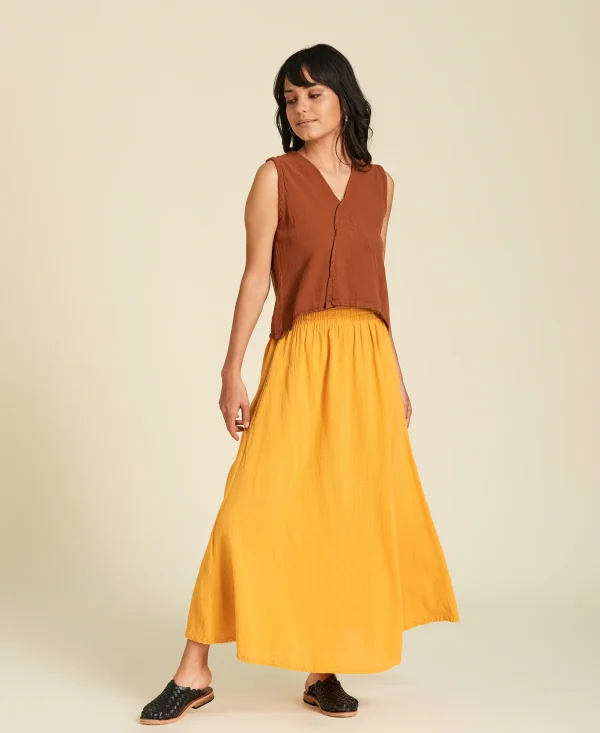 Falda recta de algodón con bolsillos Clara color amarillo mostaza