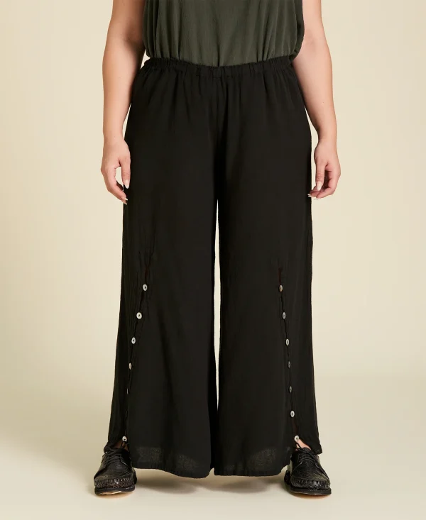 Pantalón amplio de algodón con aberturas frontales Dallas color negro