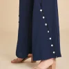 Pantalón amplio de algodón con aberturas frontales Dallas color azul marino