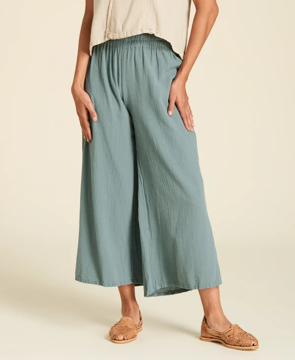 Pantalón culotte de algodón largo midi Emilia color verde gris