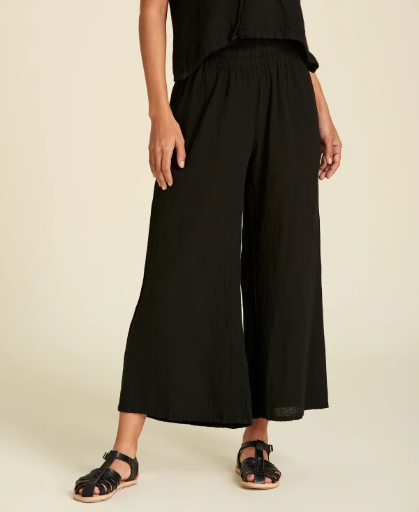 Pantalón culotte de algodón largo midi Emilia color negro