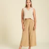 Pantalón culotte de algodón largo midi Emilia color beige