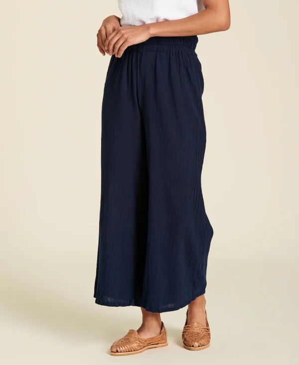 Pantalón culotte de algodón largo midi Emilia color azul marino