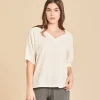 Blusa de manta corte recto con mangas ¾ Erin color hueso