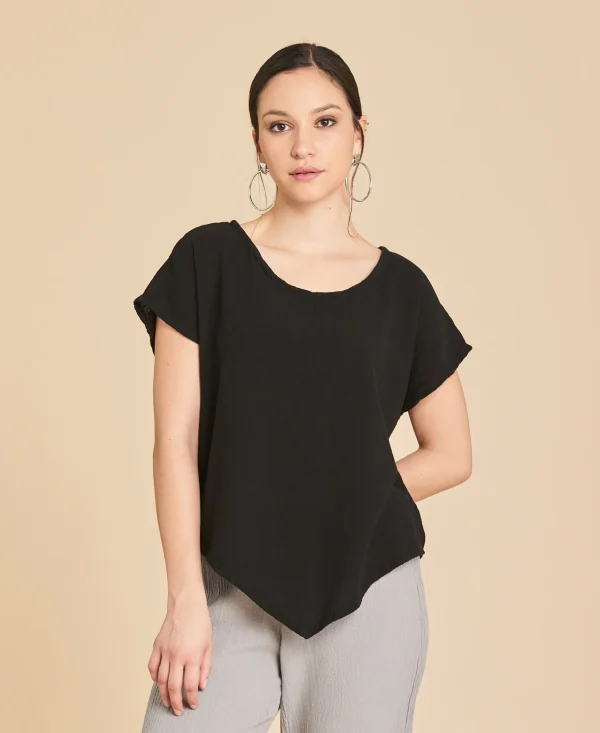 Blusa de manta de algodón de manga corta Grace color negro