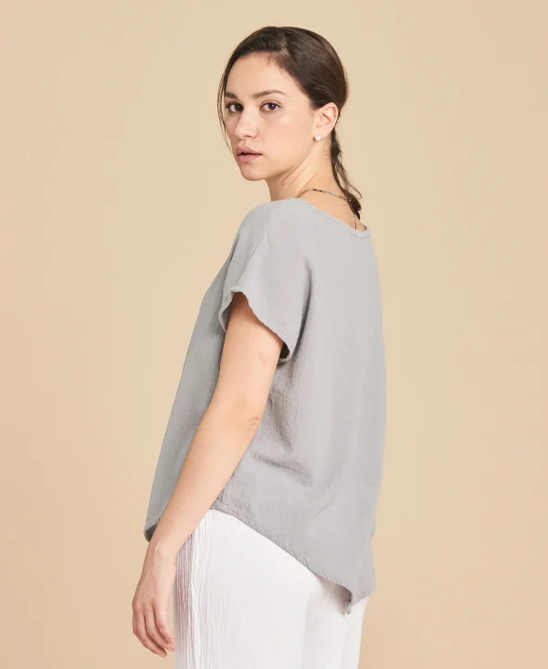 Blusa de manta de algodón de manga corta Grace color gris claro