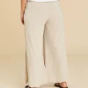 Pantalón amplio de algodón tiro a la cintura Kate color beige claro