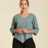 Blusa de algodón con mangas ¾ Lynn color verde gris