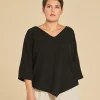 Blusa de algodón con mangas ¾ Lynn color negro