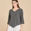 Blusa de algodón con mangas ¾ Lynn color gris oscuro