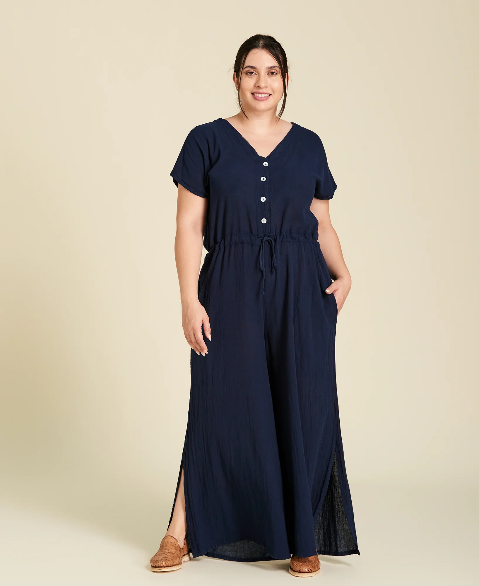 Mono jumpsuit largo de algodón Mina color azul marino