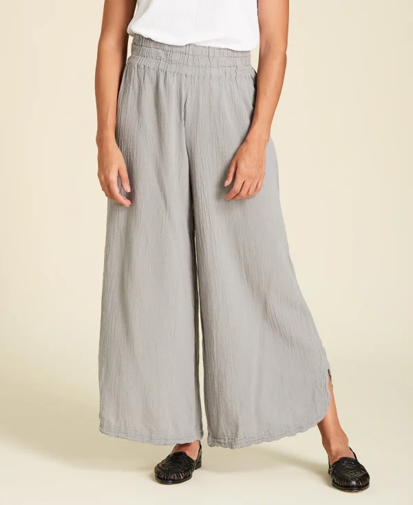 Pantalón culotte de algodón con aberturas Opalo color gris claro