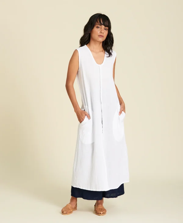 Blusa larga abierta de algodón Renata color blanco