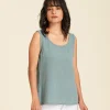 Blusa básica de algodón sin mangas Tank color verde gris