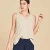 Blusa básica de algodón sin mangas Tank color beige claro