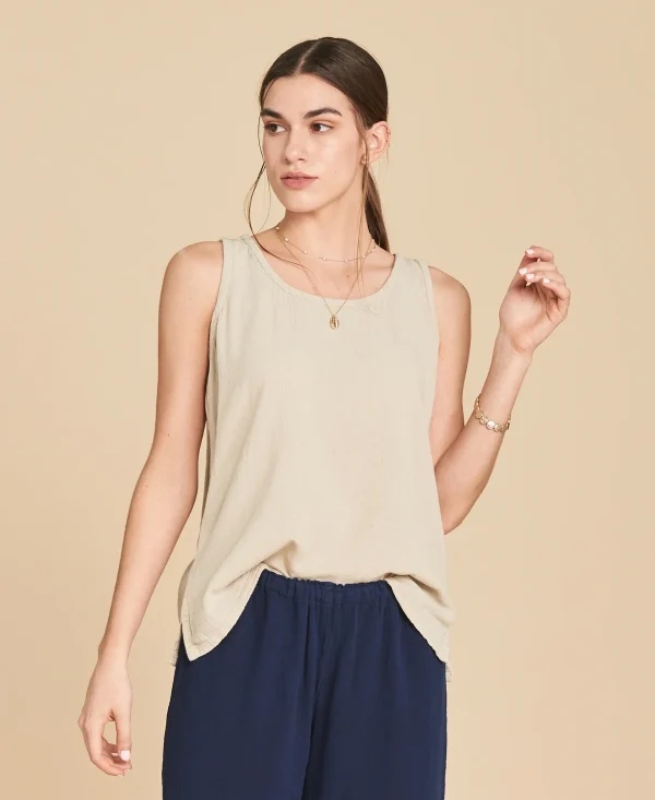 Blusa básica de algodón sin mangas Tank color beige claro