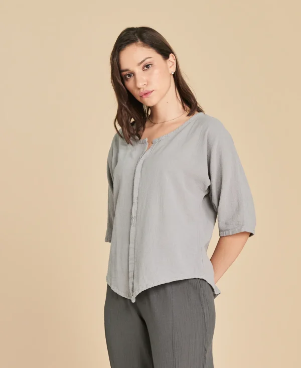 Blusa corta de algodón con mangas ¾ Tiny color gris claro