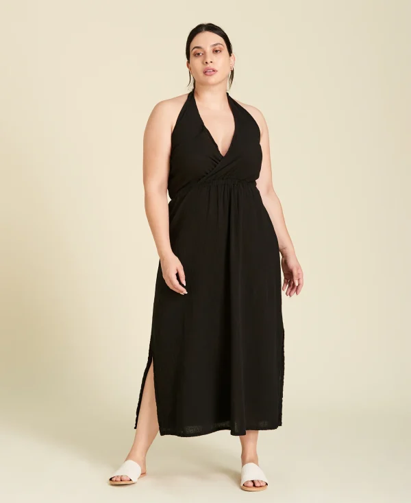 Vestido halter largo Patricia color negro Black