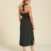 Vestido halter largo Patricia color verde militar Juniper