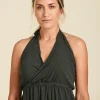 Vestido halter largo Patricia color verde militar Juniper