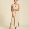 Vestido halter largo Patricia color beige claro Rye