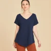 Blusa de manga corta con cuello V Venice color azul oscuro Sapphire