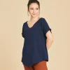 Blusa de manga corta con cuello V Venice color azul oscuro Sapphire