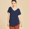 Blusa de manga corta con cuello V Venice color azul oscuro Sapphire