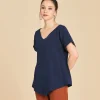 Blusa de manga corta con cuello V Venice color azul oscuro Sapphire